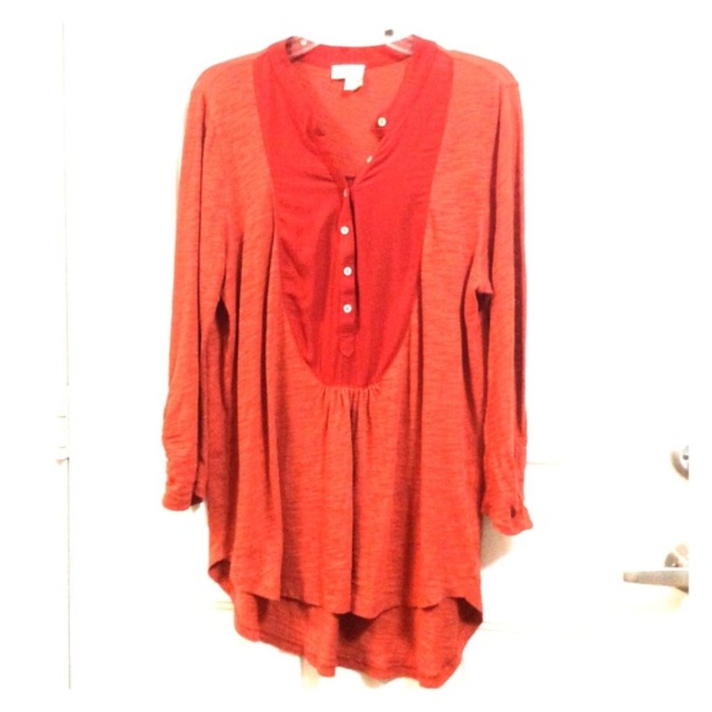 MEADOW RUE M Burnt Orange Hi/Lo Pleated Cotton Top
